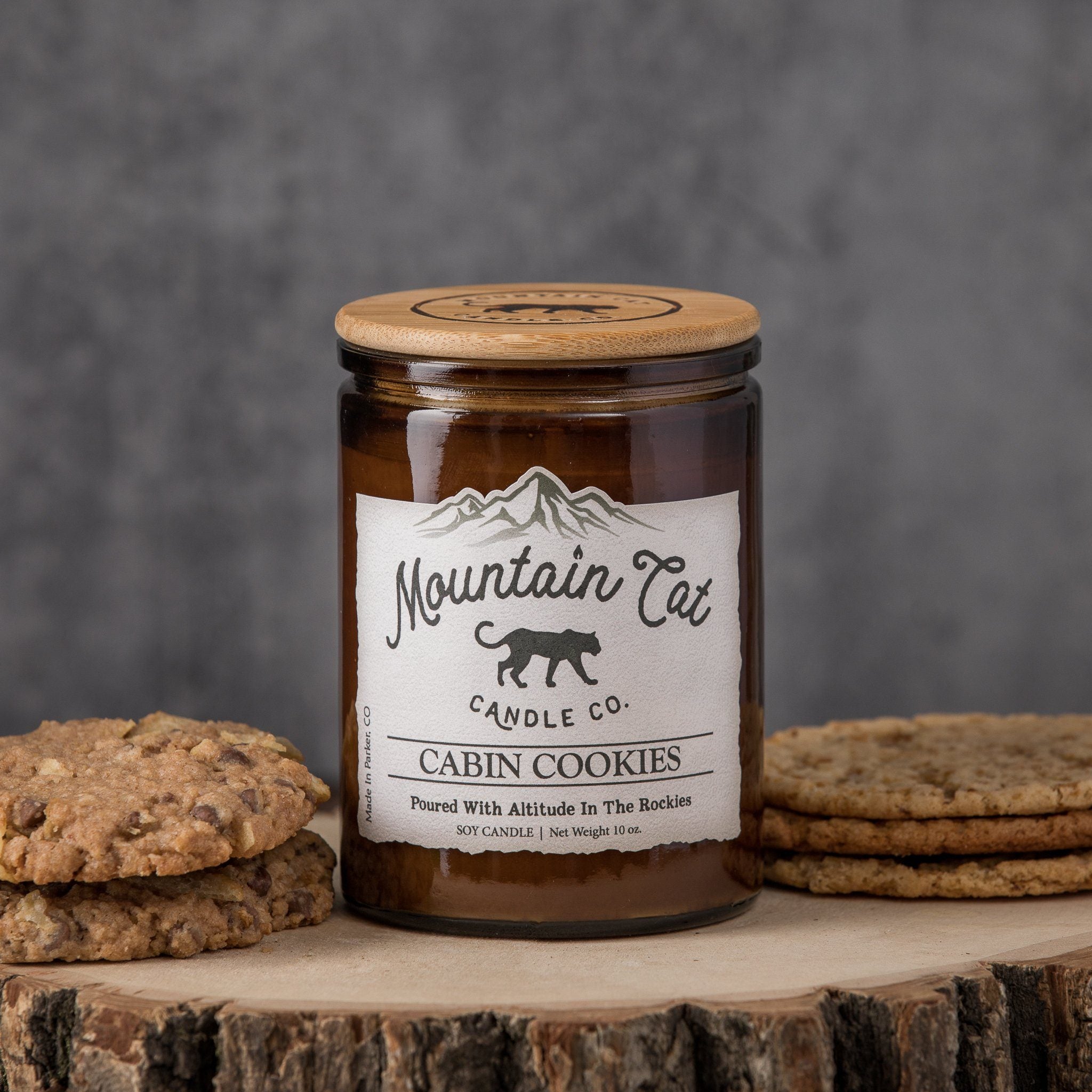 Cabin Cookies - Rustic Cabin Collection Candles Mountain Cat Candle Co Amber Jar with Bamboo Lid 