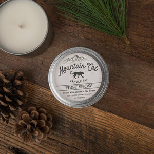 First Snow - Rustic Cabin Collection Candles Mountain Cat Candle Co Rugged Metal Tin 