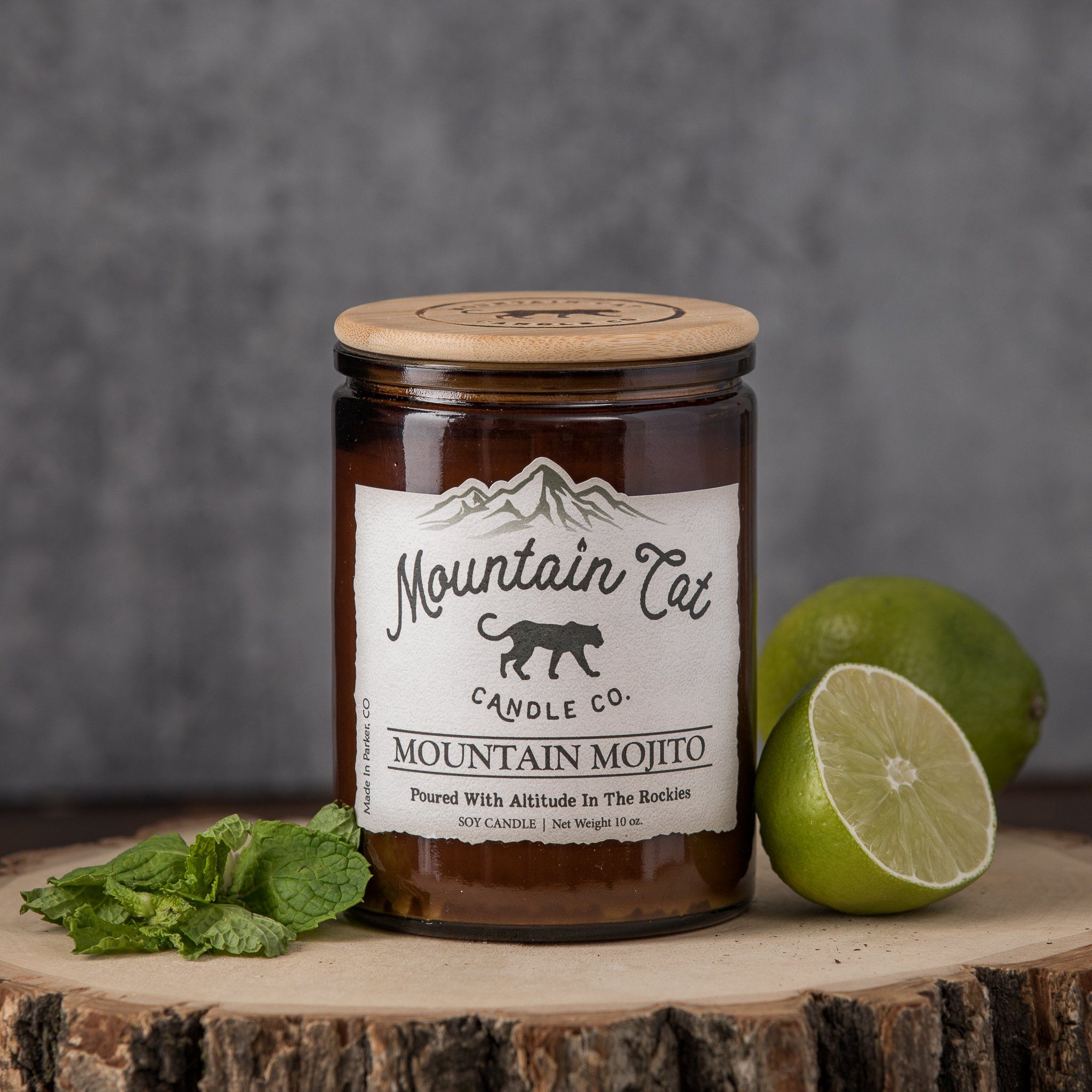 Mountain Mojito - Rustic Cabin Collection Candles Mountain Cat Candle Co Amber Jar with Bamboo Lid 
