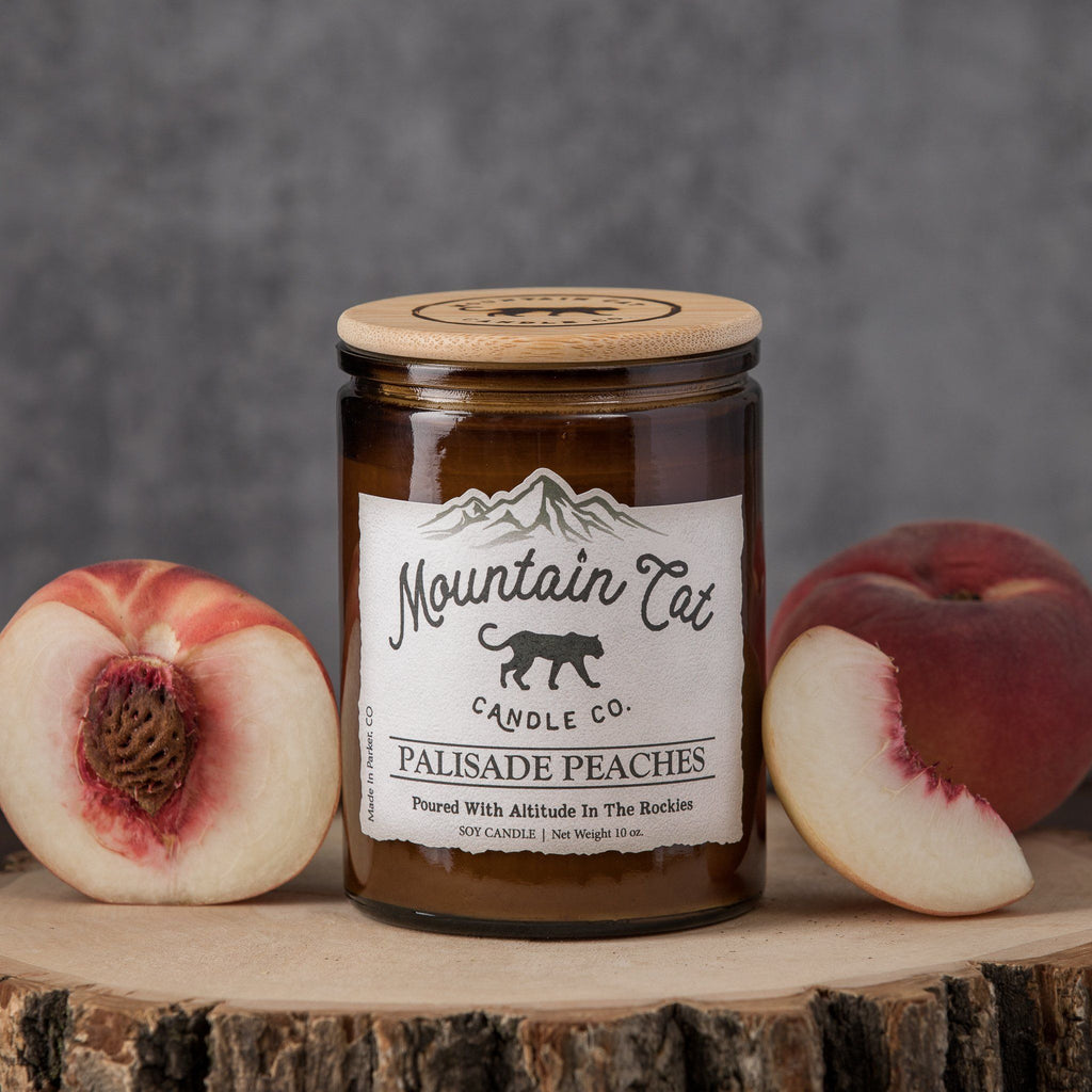 Palisade Peaches - Rustic Cabin Collection Candles Mountain Cat Candle Co Amber Jar with Bamboo Lid 