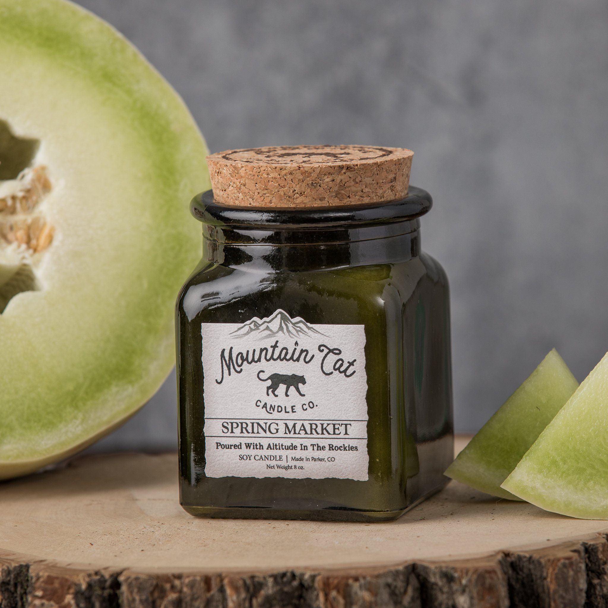 Spring Market - Rustic Cabin Collection Candles Mountain Cat Candle Co Vintage Green Jar with Cork Lid 