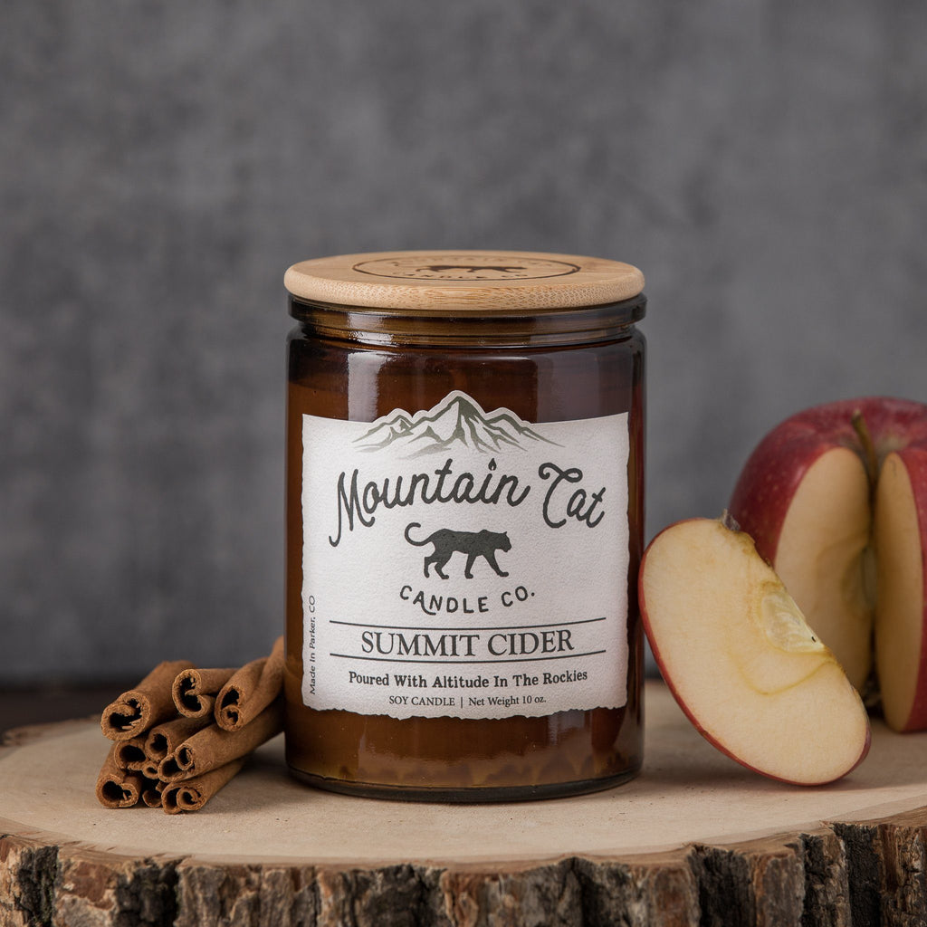 Summit Cider - Rustic Cabin Collection Candles Mountain Cat Candle Co Amber Jar with Bamboo Lid 