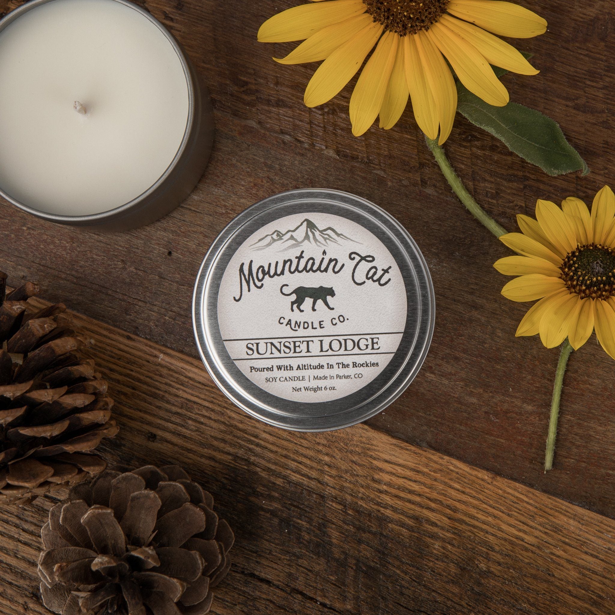 Sunset Lodge - Rustic Cabin Collection Candles Mountain Cat Candle Co Rugged Metal Tin 