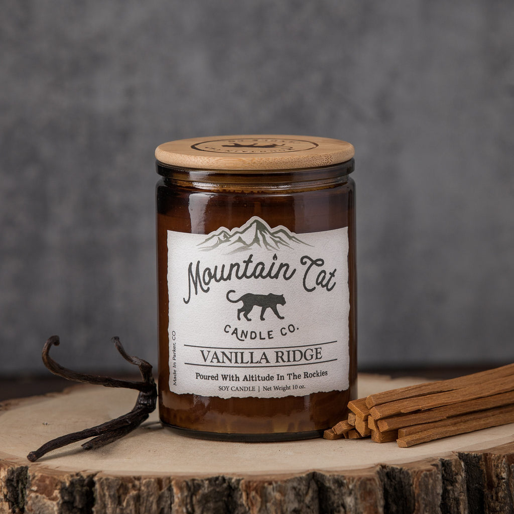 Vanilla Ridge - Rustic Cabin Collection Candles Mountain Cat Candle Co Amber Jar with Bamboo Lid 
