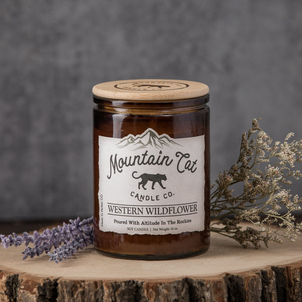 Western Wildflower - Rustic Cabin Collection Candles Mountain Cat Candle Co Amber Jar with Bamboo Lid 